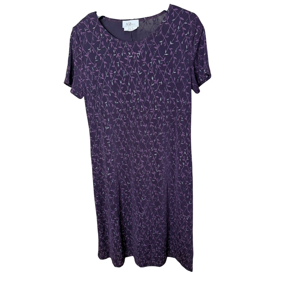 AGB Byer California Purple Glitter Leaf Knit Dress Womens Size 12 Short Sleeve